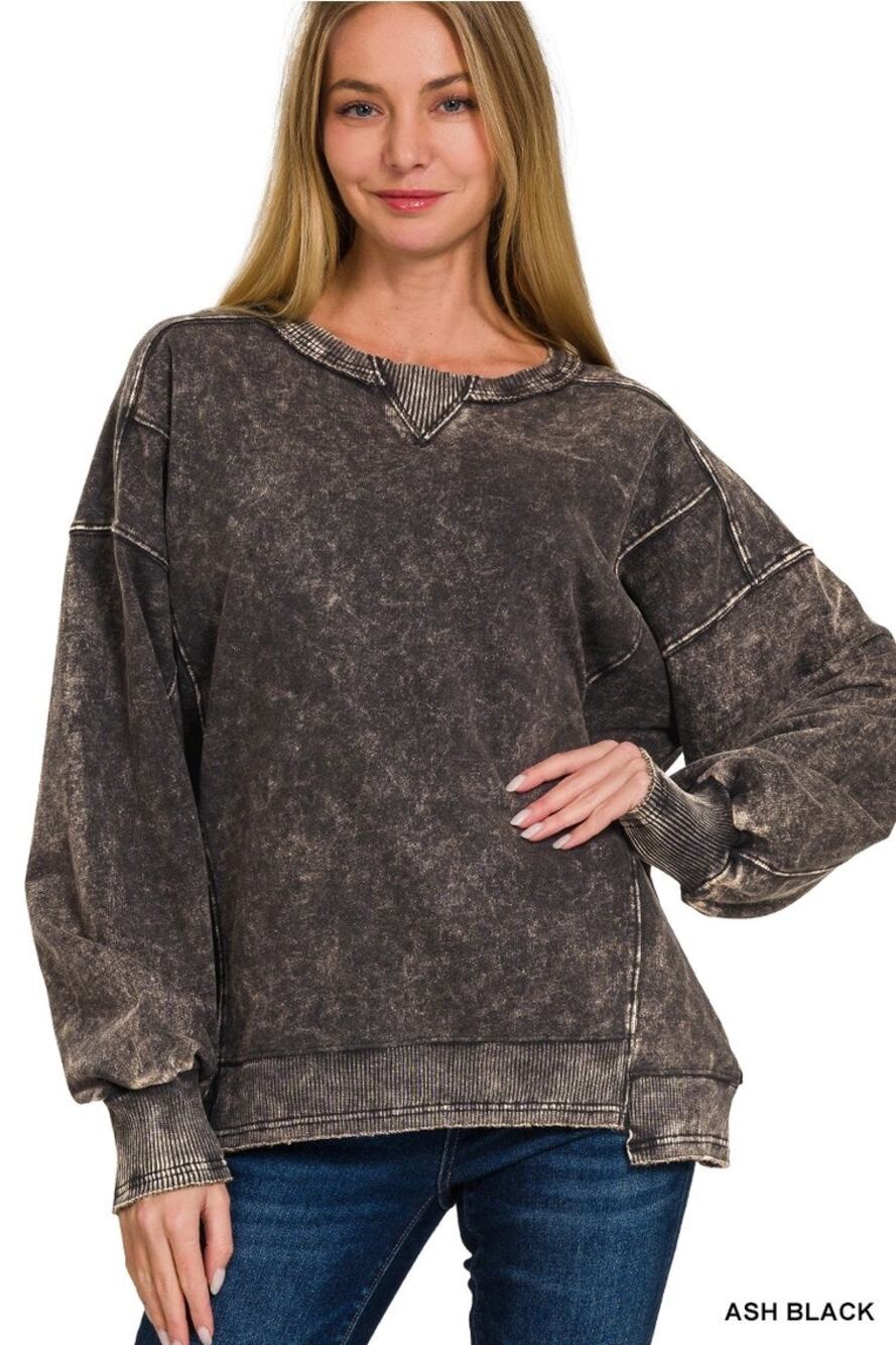 NWT Zenana Ash Black Casual Everyday Top L/XL (Style 26059)